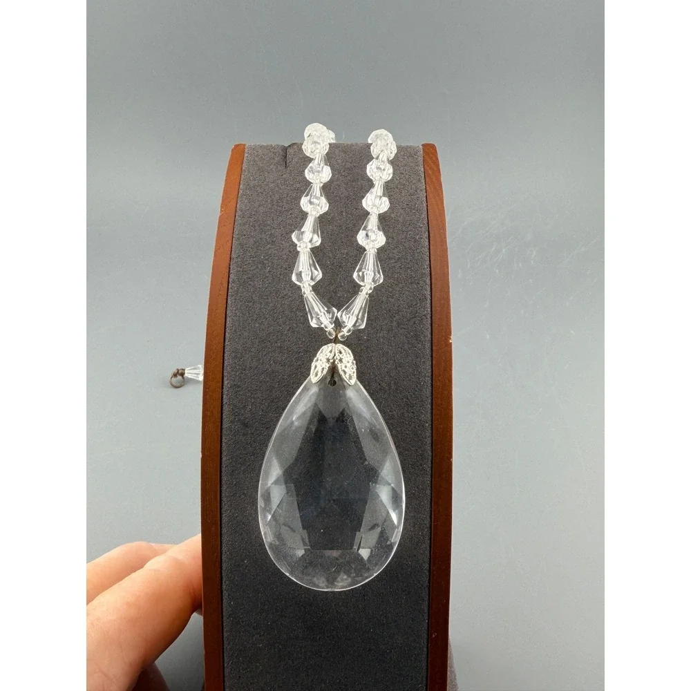 Vintage Miriam Haskell Necklace Acrylic Beads Glass Teardrop Pendant 22 Inch